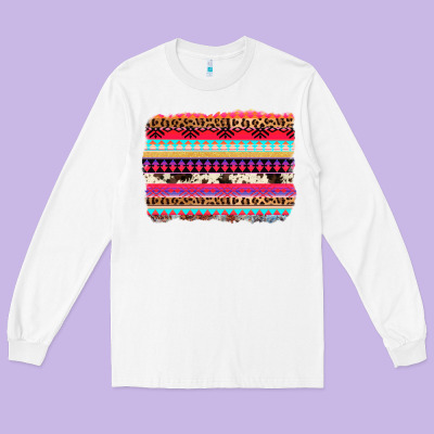 Aztec Western Leopard Cowhide Background Long Sleeve Tee Designed By Adodesignshop