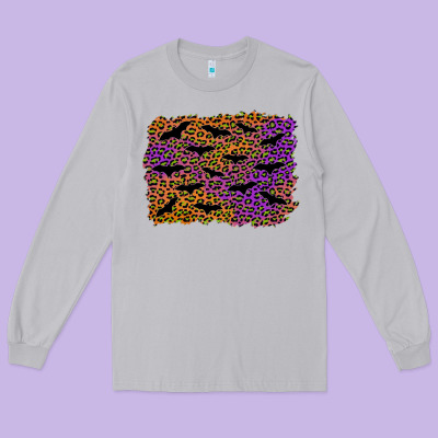 Halloween Leopard Bat Background Long Sleeve Tee Designed By Adodesignshop