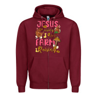 Burgundy jesus praising and farm raising Zipper Hoodie - MaliasSmallBusiness