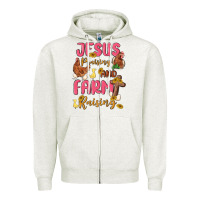 Oatmeal Heather jesus praising and farm raising Zipper Hoodie - MaliasSmallBusiness