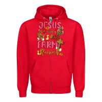 Red jesus praising and farm raising Zipper Hoodie - MaliasSmallBusiness