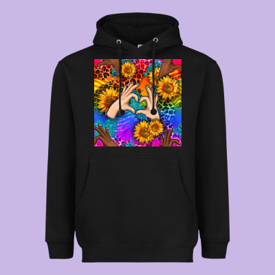 Heart And Sunflowers With Neon Leopard Patterns Heavyweight Hoodie Designed By Bundleandbundleshop