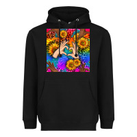 Black Heart And Sunflowers With Neon Leopard Patterns Heavyweight Hoodie - BundleAndBundleShop