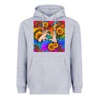 Heather Grey Heart And Sunflowers With Neon Leopard Patterns Heavyweight Hoodie - BundleAndBundleShop