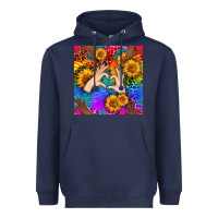 Navy Heart And Sunflowers With Neon Leopard Patterns Heavyweight Hoodie - BundleAndBundleShop