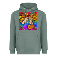 Sage Heart And Sunflowers With Neon Leopard Patterns Heavyweight Hoodie - BundleAndBundleShop