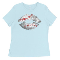Baby Blue baseball lips Ladies Tee - AdoDesignShop