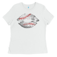 White baseball lips Ladies Tee - AdoDesignShop