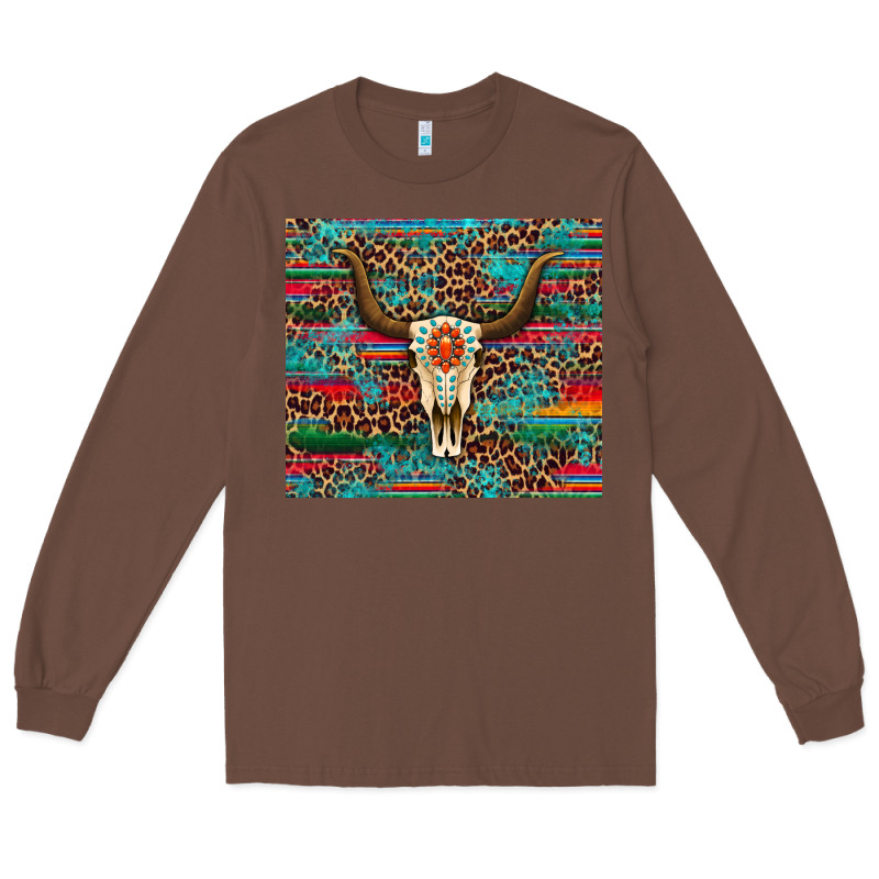 Western Serape Leopard Bull Skull Turquoise Tumbler Long Sleeve Tee by Artiststas | Teevron