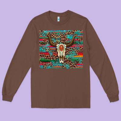 Western Serape Leopard Bull Skull Turquoise Tumbler Long Sleeve Tee Designed By Artiststas
