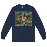 Navy western serape leopard bull skull turquoise tumbler Long Sleeve Tee - Artiststas