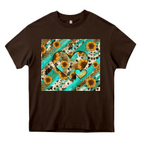 Chocolate Brown leopard sunflower hearts Heavy Core Tee - RanaPortraitStore