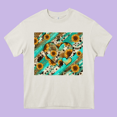 Heavy Core Tee leopard sunflower hearts