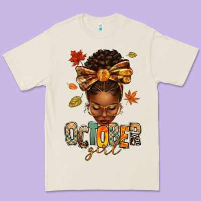 Premium Tee october girl afro woman fall