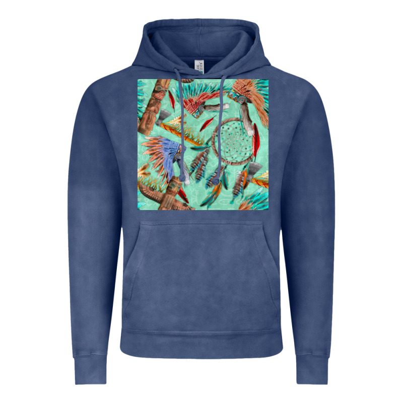 Pipe Tomahawk Dreamcatcher Headdress Seamless Patt Vintage Hoodie by FaDigitalArtStudio | Teevron