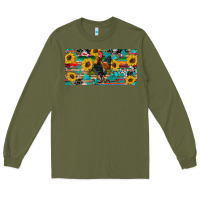 Army Green western coop animals rooster sunflowers cowhide wooden serape glitter Long Sleeve Tee - Artiststas