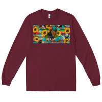 Burgundy western coop animals rooster sunflowers cowhide wooden serape glitter Long Sleeve Tee - Artiststas