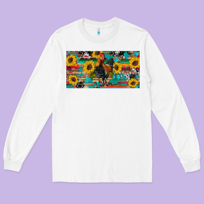 Western Coop Animals Rooster Sunflowers Cowhide Wooden Serape Glitter Long Sleeve Tee Designed By Artiststas