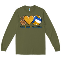 Army Green peace love volleyball Long Sleeve Tee - AdoDesignShop
