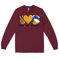 Burgundy peace love volleyball Long Sleeve Tee - AdoDesignShop