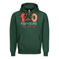 Sports Green 100 pawsome days of school Zipper Hoodie - MaliasSmallBusiness