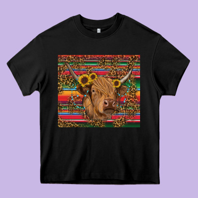 Heavy Core Tee serape leopard turquoise sunflowers cow