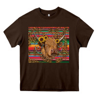 Chocolate Brown serape leopard turquoise sunflowers cow Heavy Core Tee - RanaPortraitStore