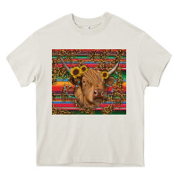 Cream serape leopard turquoise sunflowers cow Heavy Core Tee - RanaPortraitStore