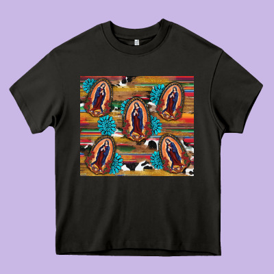 Heavy Core Tee serape gemstone glitter cowhide lady of guadalupe