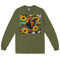 Army Green western coop animals rooster sunflowers cowhide wooden serape glitter Long Sleeve Tee - Artiststas