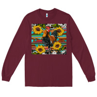 Burgundy western coop animals rooster sunflowers cowhide wooden serape glitter Long Sleeve Tee - Artiststas