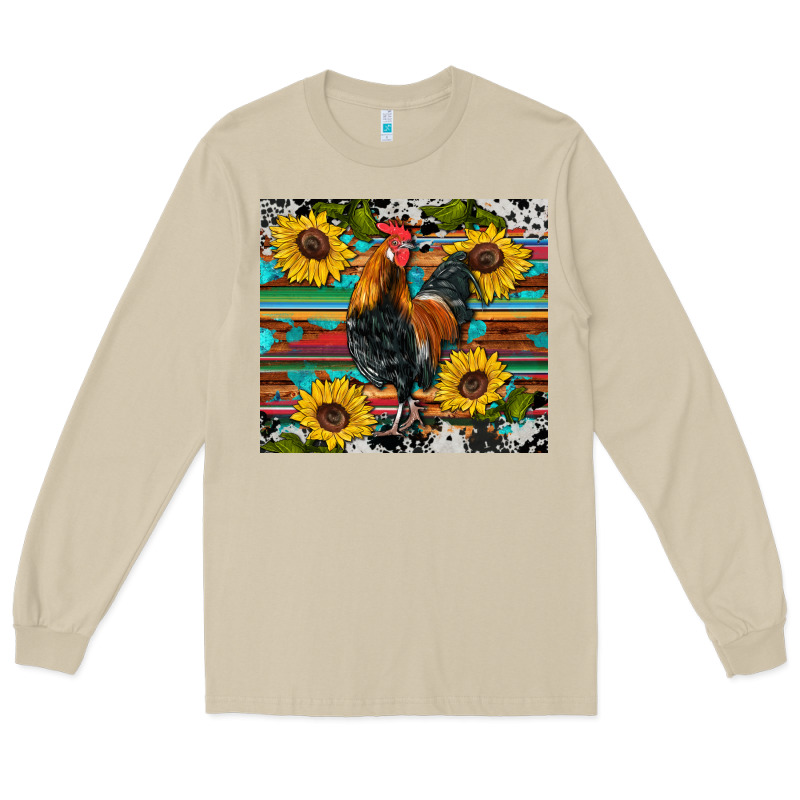 Western Coop Animals Rooster Sunflowers Cowhide Wooden Serape Glitter Long Sleeve Tee by Artiststas | Teevron