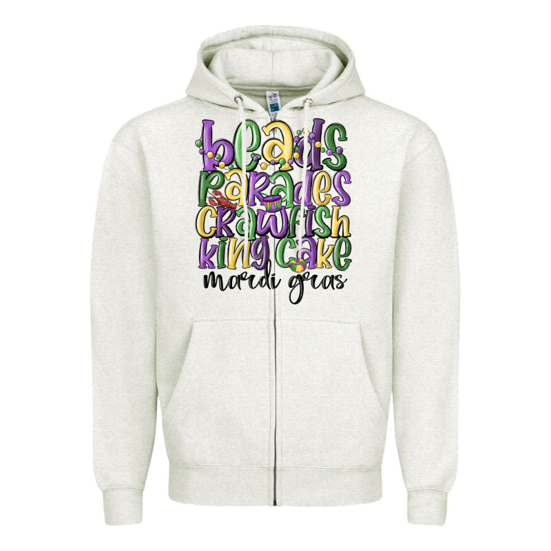 Beads Parades Crawfish King Cake Mardi Gras Zipper Hoodie by MaliasSmallBusiness | Teevron