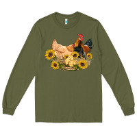 Army Green western coop animals farm chicken chick rooster sunflowers Long Sleeve Tee - Artiststas