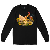 Black western coop animals farm chicken chick rooster sunflowers Long Sleeve Tee - Artiststas