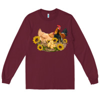 Burgundy western coop animals farm chicken chick rooster sunflowers Long Sleeve Tee - Artiststas