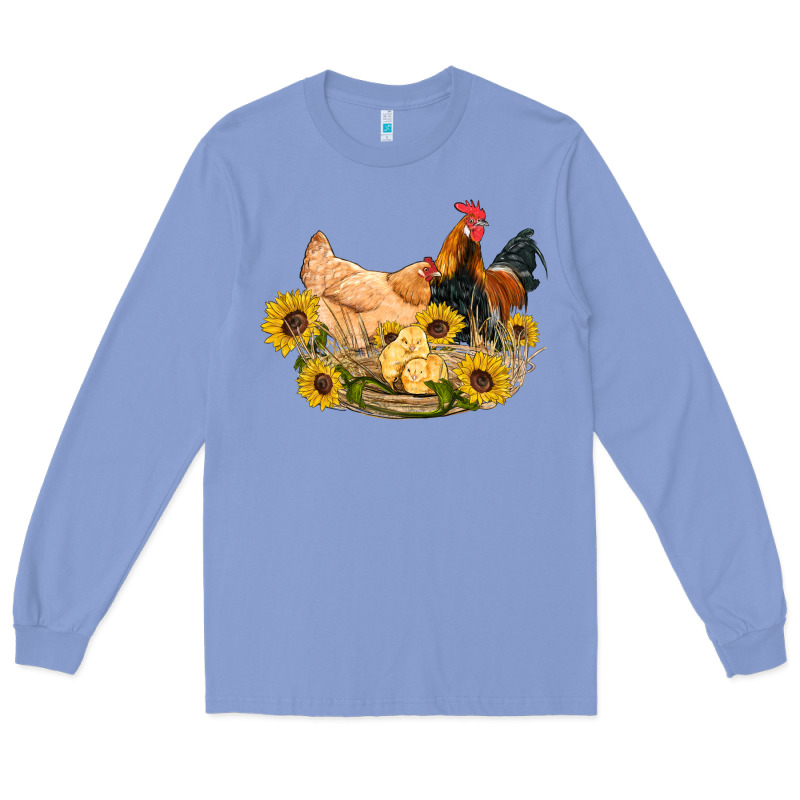 Western Coop Animals Farm Chicken Chick Rooster Sunflowers Long Sleeve Tee by Artiststas | Teevron