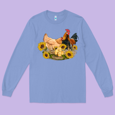 Western Coop Animals Farm Chicken Chick Rooster Sunflowers Long Sleeve Tee Designed By Artiststas