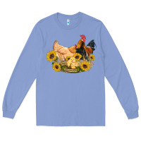 Colony Blue western coop animals farm chicken chick rooster sunflowers Long Sleeve Tee - Artiststas