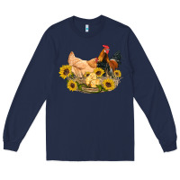 Navy western coop animals farm chicken chick rooster sunflowers Long Sleeve Tee - Artiststas