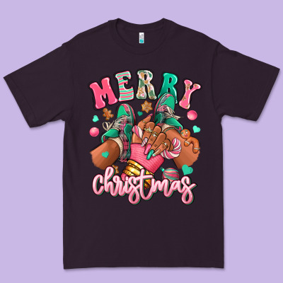 Premium Tee pink merry christmas black girl sneakers
