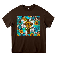 Chocolate Brown sunflower cross cowhide gemstones Heavy Core Tee - RanaPortraitStore
