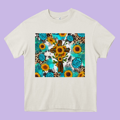Heavy Core Tee sunflower cross cowhide gemstones
