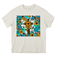 Cream sunflower cross cowhide gemstones Heavy Core Tee - RanaPortraitStore
