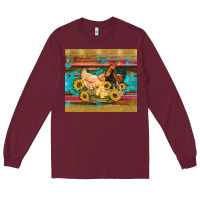 Burgundy western coop animals farm chicken chick rooster sunflowers wooden sera Long Sleeve Tee - Artiststas