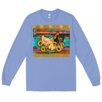 Colony Blue western coop animals farm chicken chick rooster sunflowers wooden sera Long Sleeve Tee - Artiststas