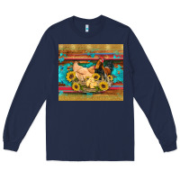Navy western coop animals farm chicken chick rooster sunflowers wooden sera Long Sleeve Tee - Artiststas