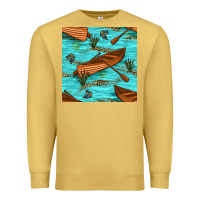 Antique Gold Lake Canoe And Fish With Reeds And Leopard Seamless Pattern Bbs Premium Sweatshirt - BundleAndBundleShop