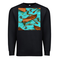 Black Lake Canoe And Fish With Reeds And Leopard Seamless Pattern Bbs Premium Sweatshirt - BundleAndBundleShop