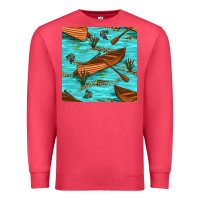 Cardinal Lake Canoe And Fish With Reeds And Leopard Seamless Pattern Bbs Premium Sweatshirt - BundleAndBundleShop